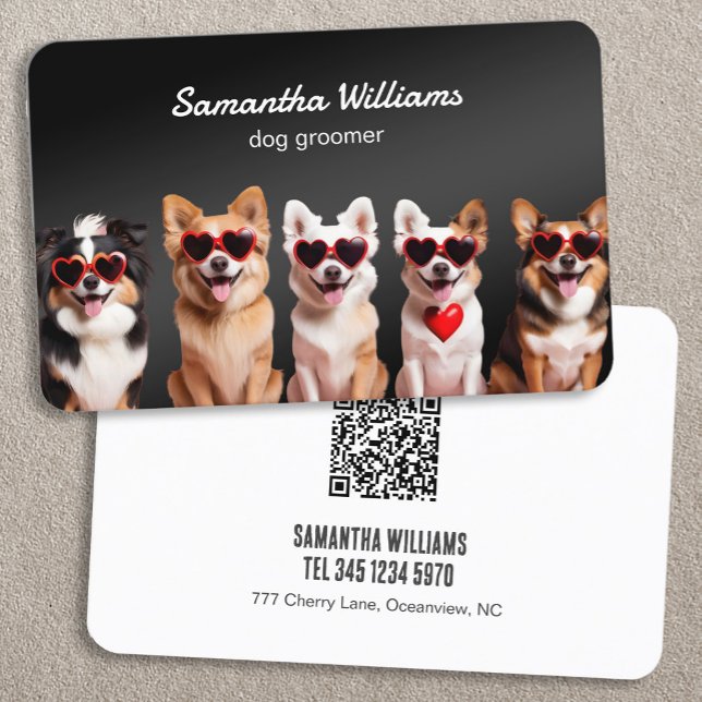 Tarjeta De Visita 🐶 Dog Groomer Personalizado QR (Dog Groomer Custom QR Business Cards)