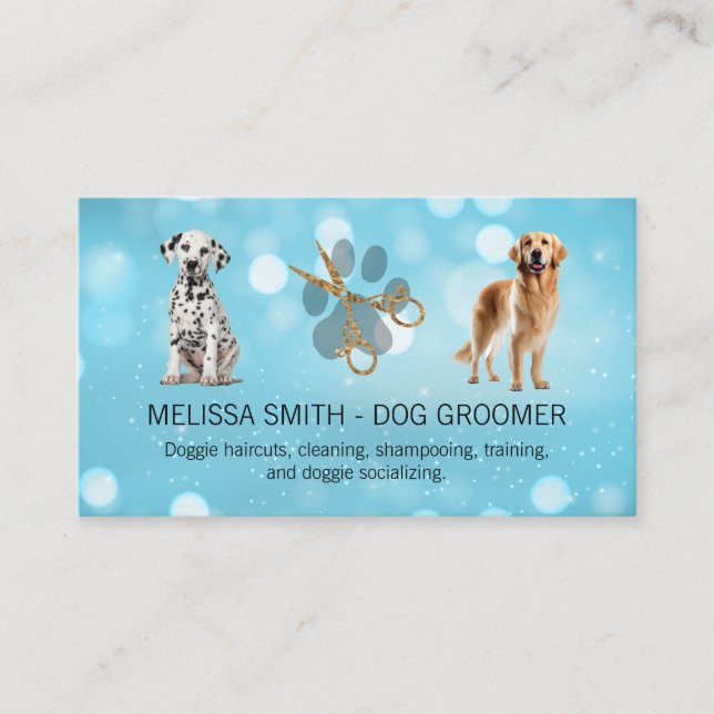 Tarjeta De Visita Dog Groomer | Sentado feliz de perros (Anverso)