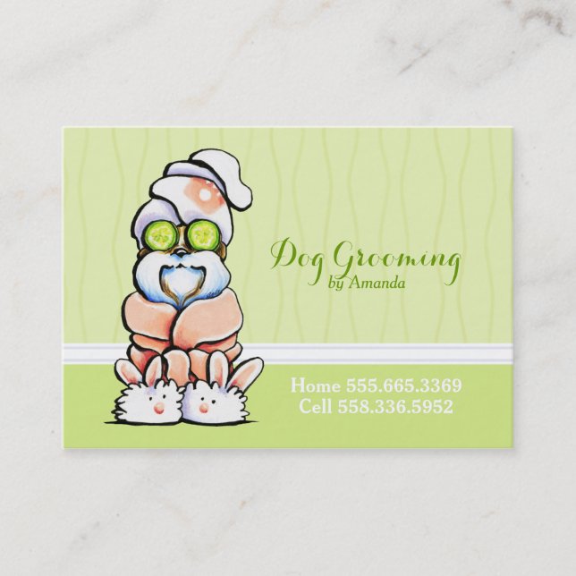 Tarjeta De Visita Dog Groomer Spa Robed Shih Tzu Cucumber (Anverso)