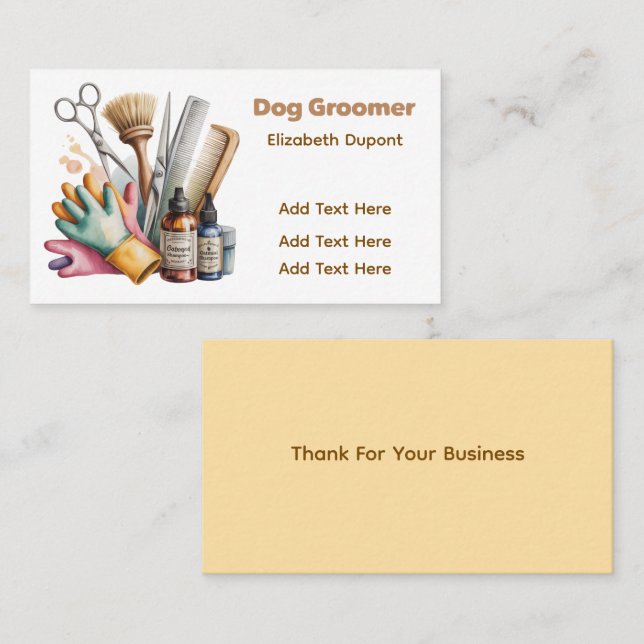 Tarjeta De Visita Dog Groomer Watercolor (Anverso / Reverso)