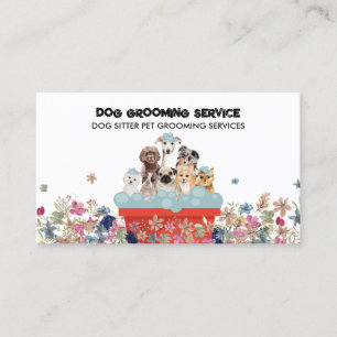 Tarjeta De Visita Dog Grooming Bath Bed Floral Boho rústico