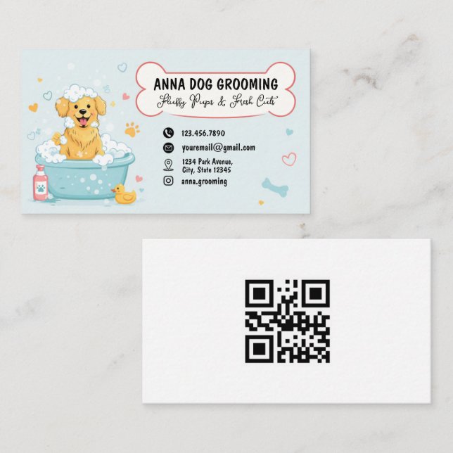 Tarjeta De Visita Dog grooming Boutique Pet Cute Puppy script (Anverso / Reverso)