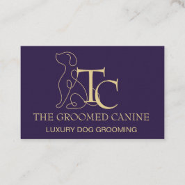 Tarjeta De Visita Dog Grooming Business Card Deep Plum & Gold