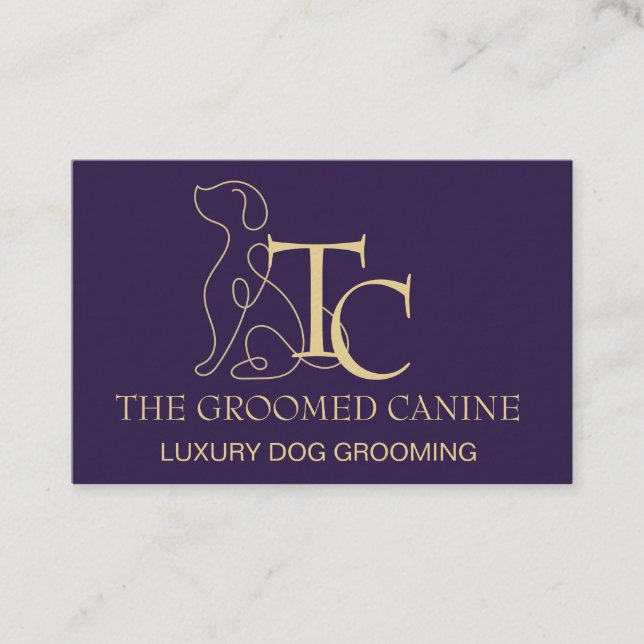 Tarjeta De Visita Dog Grooming Business Card Deep Plum & Gold (Anverso)