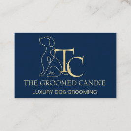 Tarjeta De Visita Dog Grooming Business Card Oxford Blue & Gold