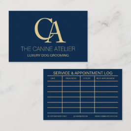 Tarjeta De Visita Dog Grooming Business Card Oxford Blue & Gold