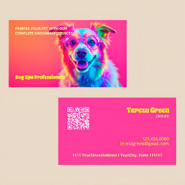 Tarjeta De Visita Dog Grooming Neon QR