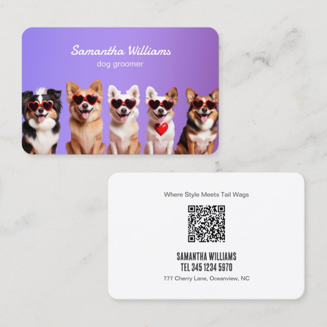 Tarjeta De Visita 🐾 Dog Grooming Personalizado QR (Anverso / Reverso)