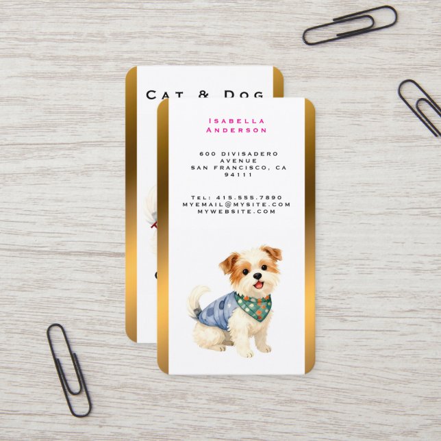 Tarjeta De Visita Dog Grooming Personalized Gold Elegant Collection (Anverso/Reverso In Situ)