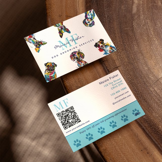 Tarjeta De Visita Dog Grooming QR Code & Loyalty Reward Business  (Subido por el creador)