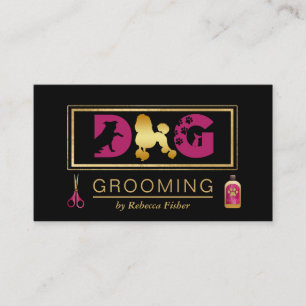 Tarjeta De Visita Dog Grooming Services Black Pink Business Card