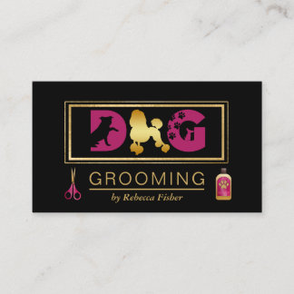 Tarjeta De Visita Dog Grooming Services Black Pink Business Card