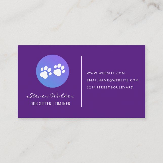 Tarjeta De Visita Dog Paw Prints | Purple (Anverso)