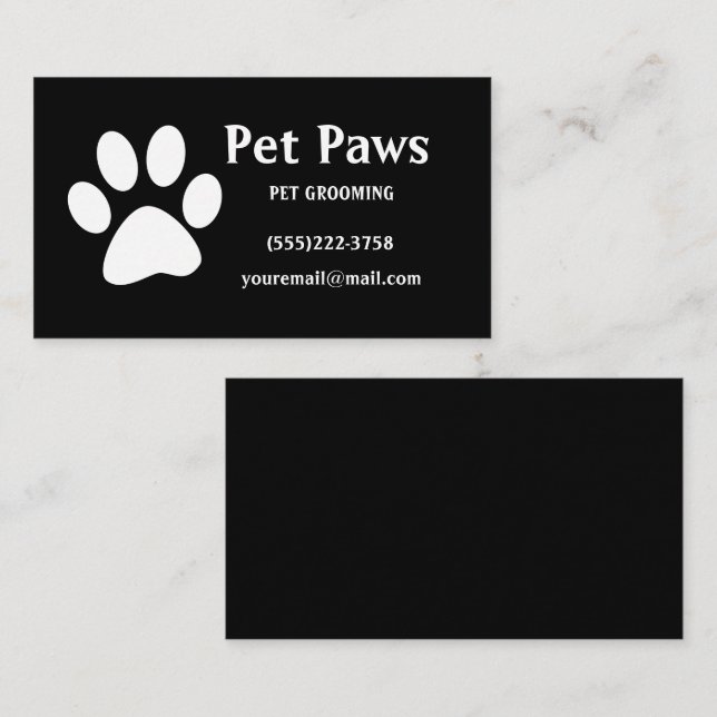 Tarjeta De Visita Dog Paw White Black Mascota Grooming Service (Anverso / Reverso)