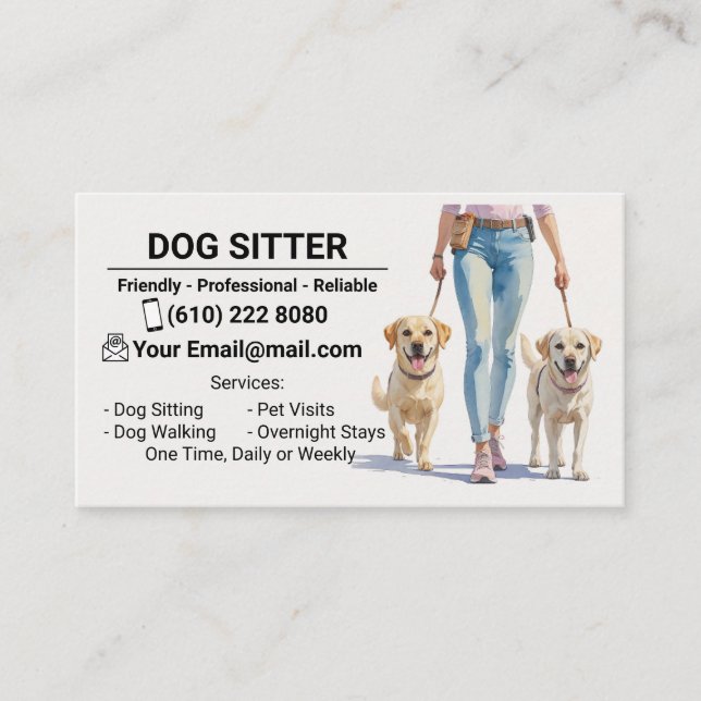 Tarjeta De Visita Dog Sitter Dog Walker Business Card Dog Sitting (Anverso)