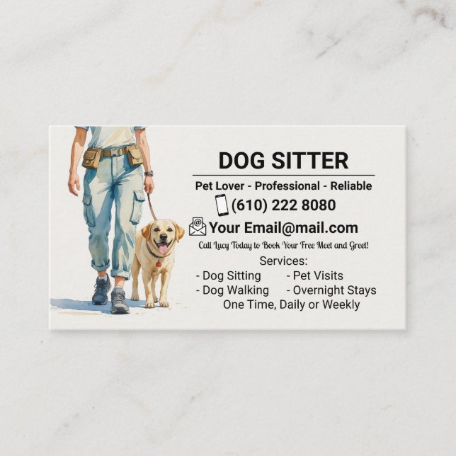 Tarjeta De Visita Dog Sitter Dog Walker Dog Walking Business Card (Anverso)