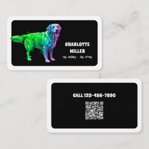 Tarjeta De Visita Dog Sitter Dog Walker Neon QR