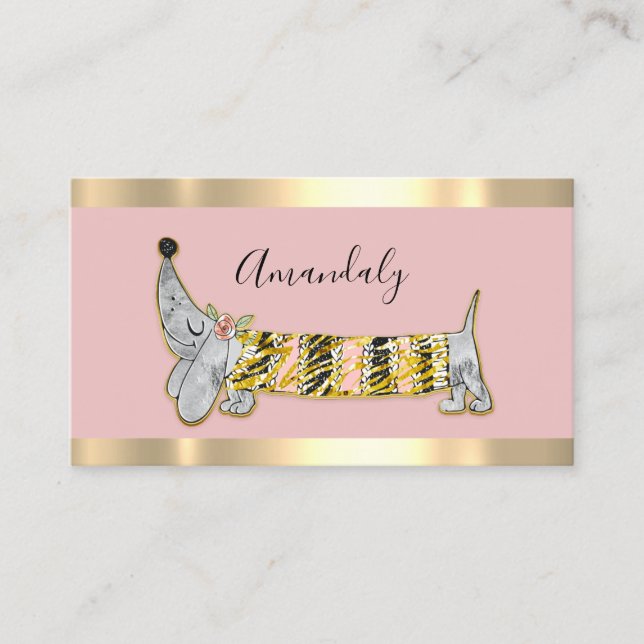 Tarjeta De Visita Dog Sitter Mascota Fashion Boutique Care Rosa (Anverso)