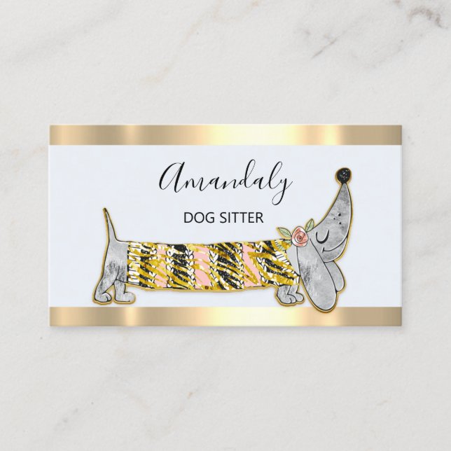 Tarjeta De Visita Dog Sitter Mascota Moda Boutique Care Basset Gray (Anverso)