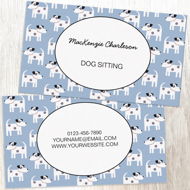 Tarjeta De Visita Dog Sitting Jack Russell Terrier Blue (Fun Parson Jack Russell terrier dog sitting or pet services custom text business card)