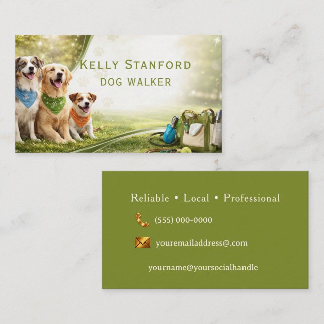 Tarjeta De Visita Dog Walker  Business Card (Anverso / Reverso)