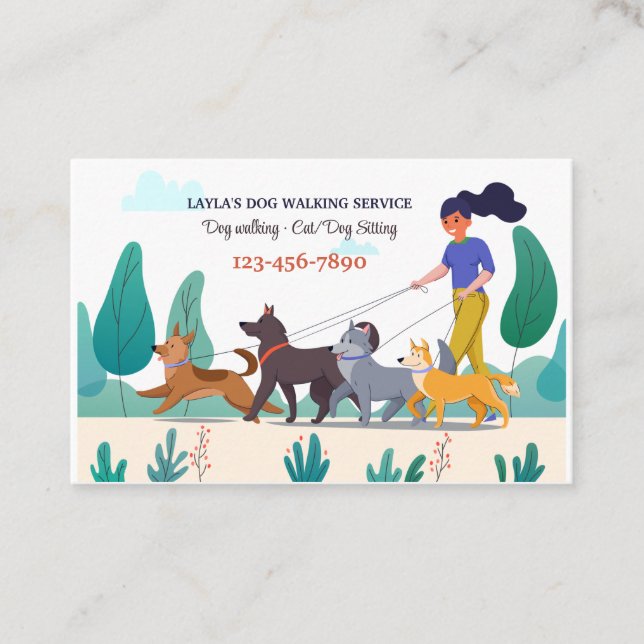 Tarjeta De Visita Dog Walker Business Card (Anverso)