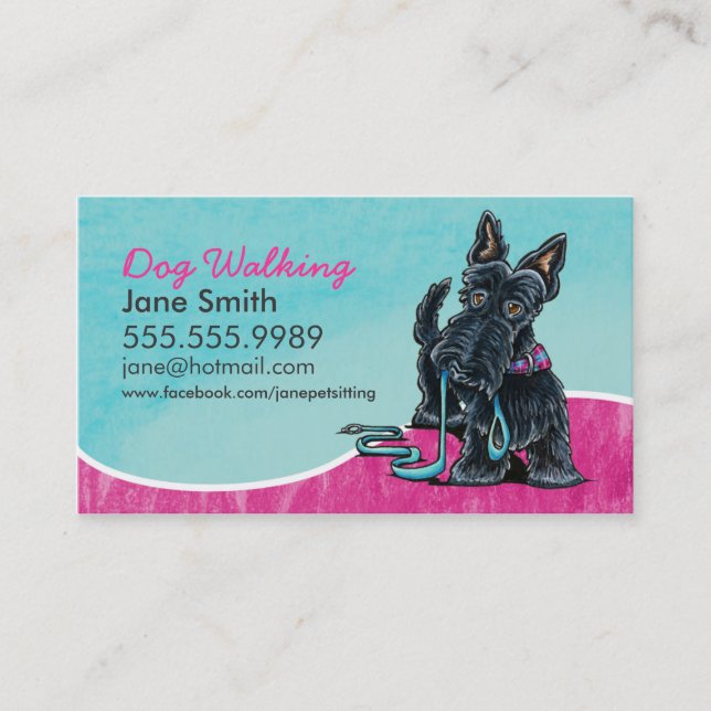 Tarjeta De Visita Dog Walker Cute Scottie Sky Blue (Anverso)