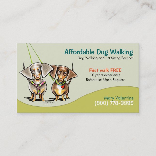 Tarjeta De Visita Dog Walker Mascota Business Dachshunds (Anverso)