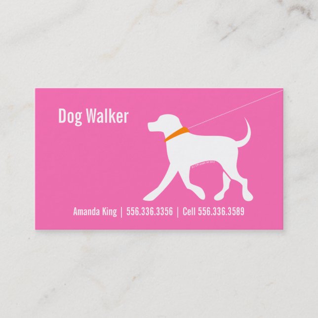 Tarjeta De Visita Dog Walker Mascota Business Lab Pink moderno (Anverso)