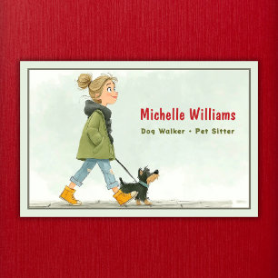 Tarjeta De Visita Dog Walker   Mascota Sitter   Chica Caminando Perr