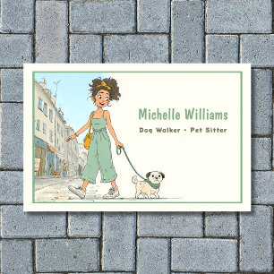 Tarjeta De Visita Dog Walker   Mascota Sitter   Chica Caminando Perr