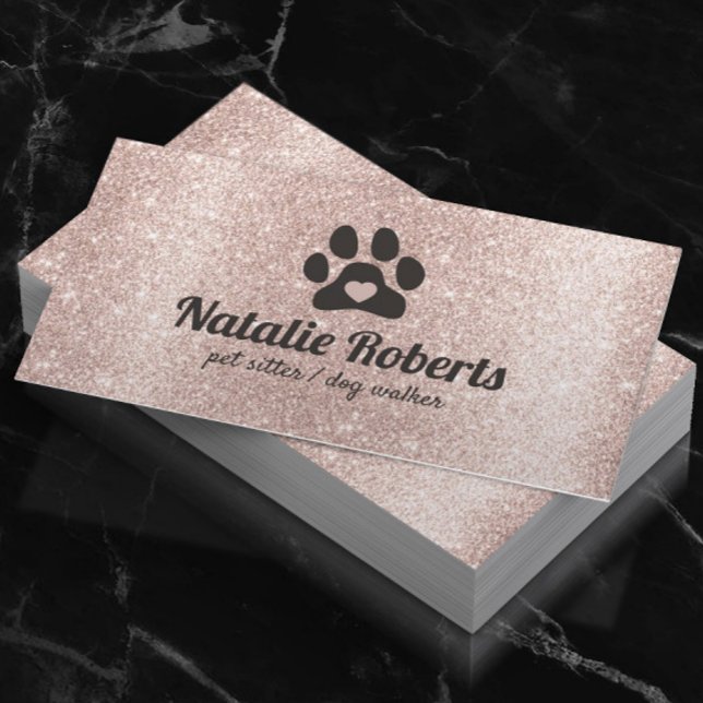 Tarjeta De Visita Dog Walker Mascota Sitter Paw Heart Rubor Rosa Gol (Subido por el creador)