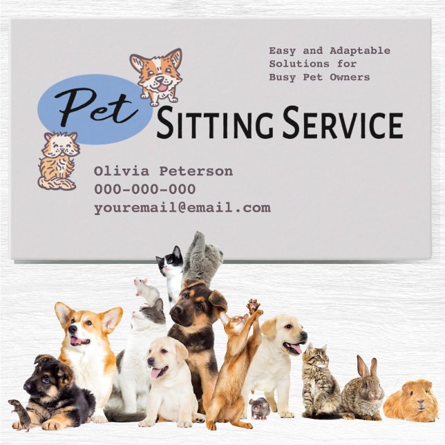 Tarjeta De Visita Dog Walker Mascota Sitting Services Profesional (Professional Pet Sitting Service Business Card. Dog walking, small pets, animal care, cats. Promote)