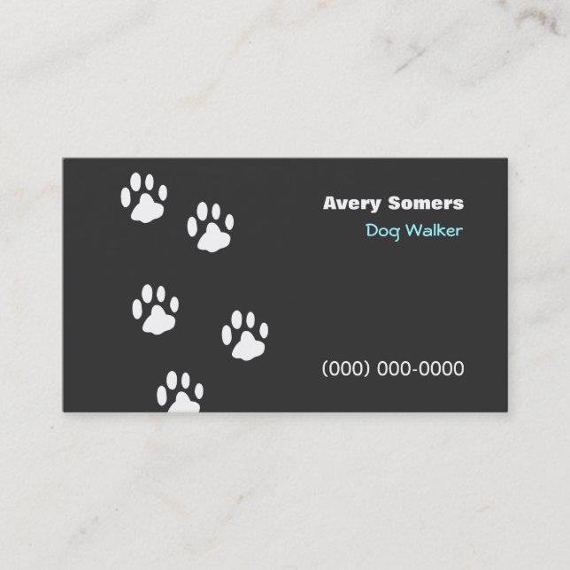 Tarjeta De Visita Dog Walker Paws Black Business Card (Anverso)