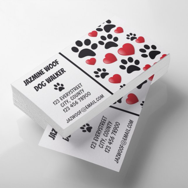 Tarjeta De Visita Dog Walker Pet Sitter Fun Paw and Hearts  (Subido por el creador)