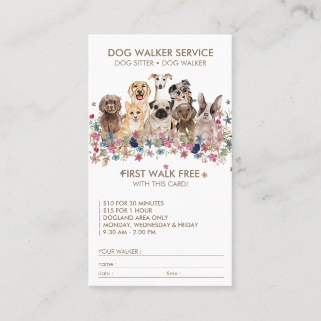 Tarjeta De Visita Dog Walker Service Nombre de regalo gratuito (Anverso)