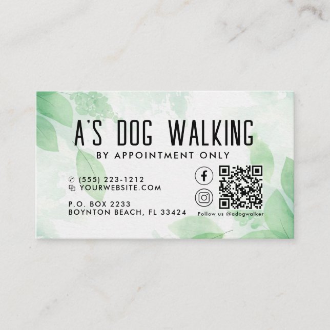 Tarjeta De Visita Dog Walking QR Code Photo Business Card (Anverso)