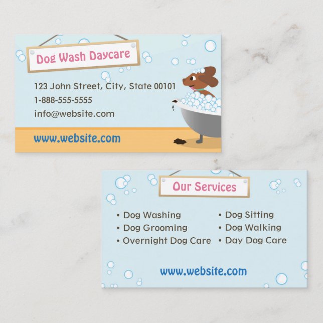 Tarjeta De Visita Dog Wash Mascota Daycare Business Card (Anverso / Reverso)