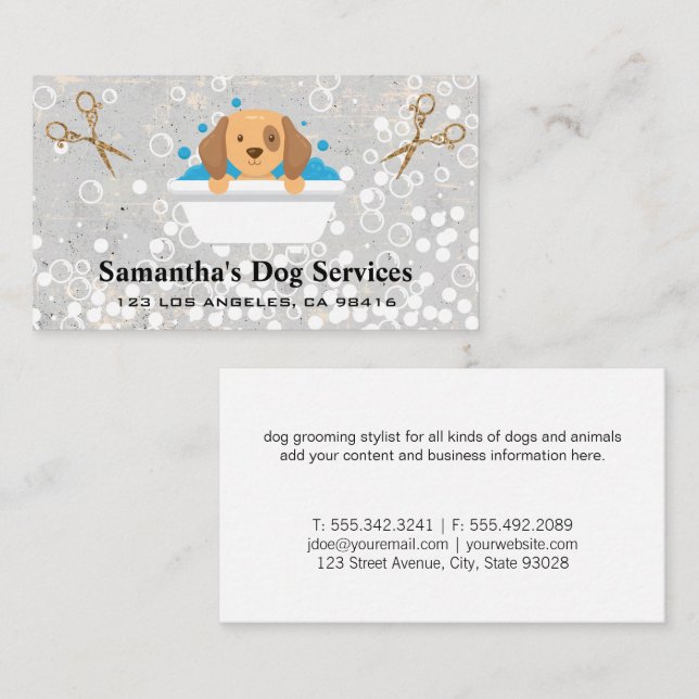 Tarjeta De Visita Doggie Bath | Tijeras de burbujas de jabón (Anverso / Reverso)