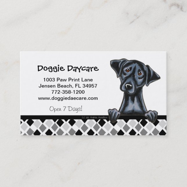 Tarjeta De Visita Doggie Daycare Dog Business Black Lab (Anverso)