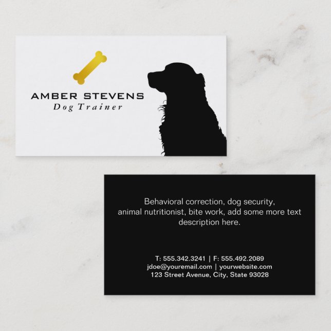 Tarjeta De Visita Doggie Silhouette | Hueso de perro de oro (Anverso / Reverso)