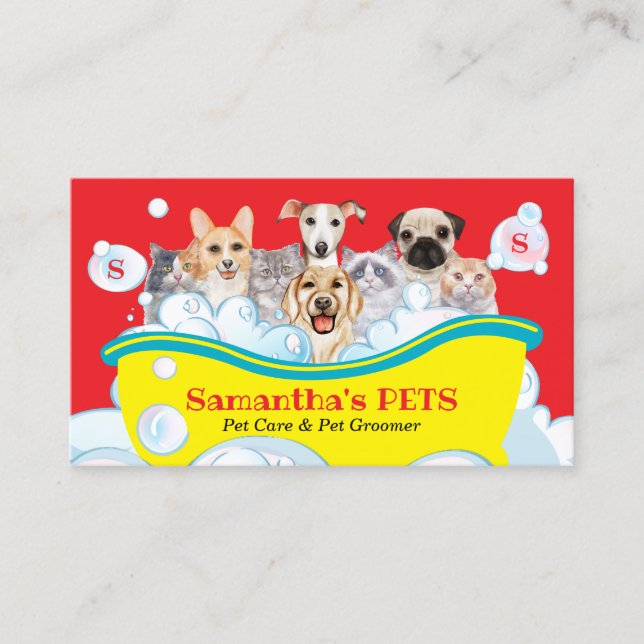 Tarjeta De Visita Dogs Cats Spa Sitter Groom PetCare Bath naranja (Anverso)