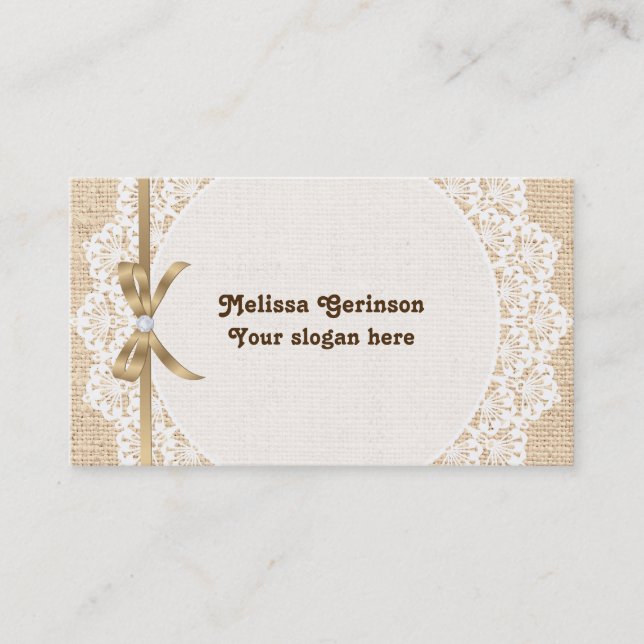Tarjeta De Visita Doily blanca con encaje y burrega (Anverso)