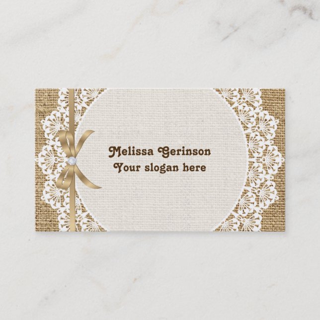 Tarjeta De Visita Doily blanca con encaje y burrega (Anverso)