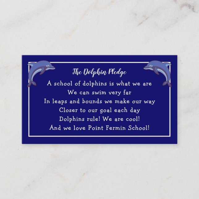 Tarjeta De Visita Dolphin Pledge - School Motto y foto (Anverso)