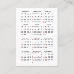 Tarjeta De Visita Domingo 2024 Inicio Mini-Calendario Todo Blanco