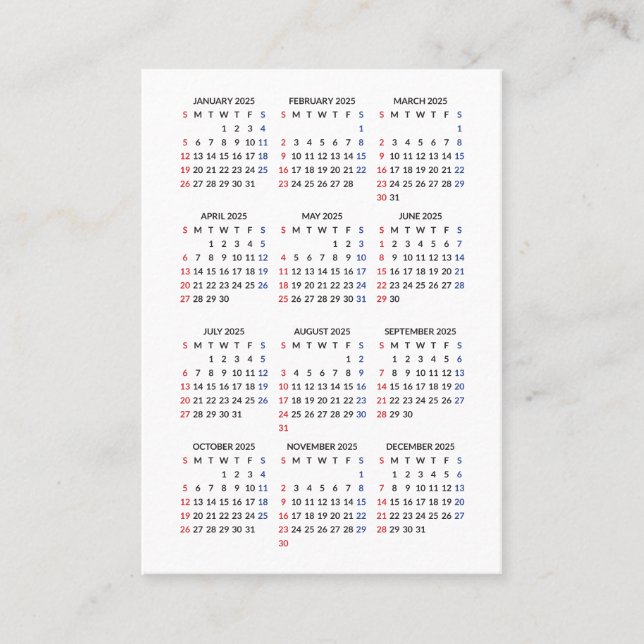 Tarjeta De Visita Domingo 2024 Inicio Mini-Calendario Todo Blanco (Anverso)