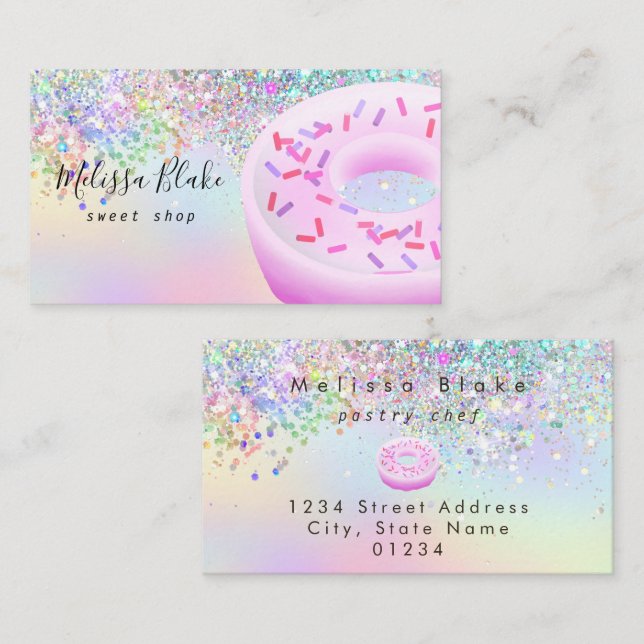 Tarjeta De Visita donut logo faux pastel glitter  (Anverso / Reverso)