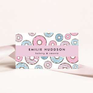 Tarjeta De Visita Donuts rosados, Donuts azules, pastelería, pastele