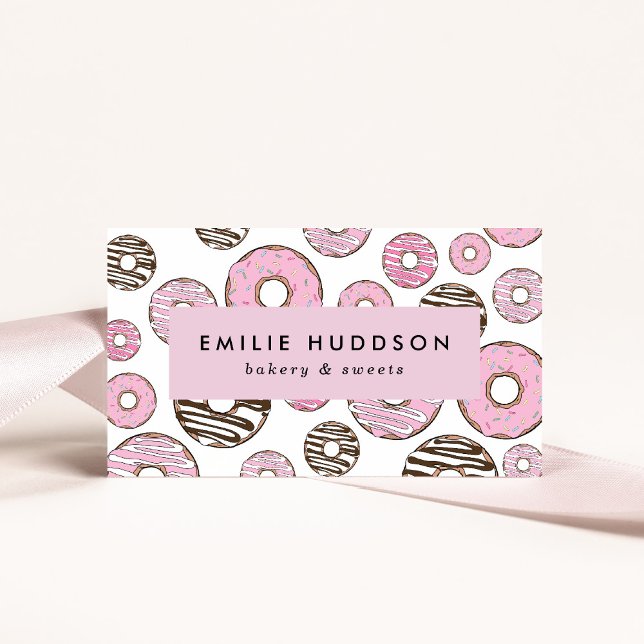 Tarjeta De Visita Donuts rosados, Donuts blancos, pastelería, pastel (Subido por el creador)